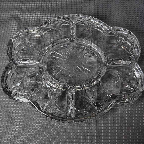 Laura Glass Tiffany Pattern 5 Section Divided Crystal Platter Tray Portugal - Picture 5 of 9